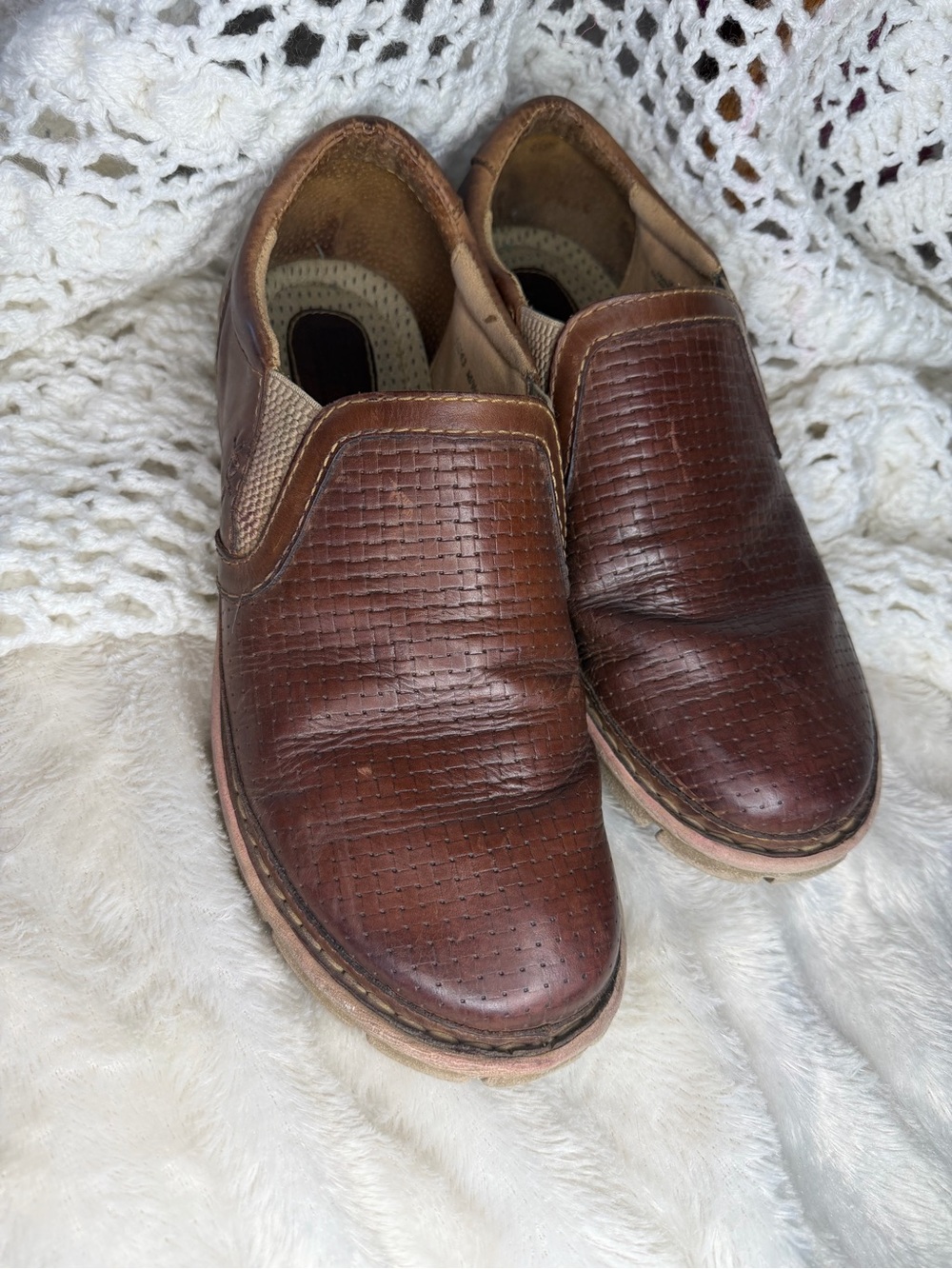 Born Brown Textured Leather Slip-On Loafers Size 10